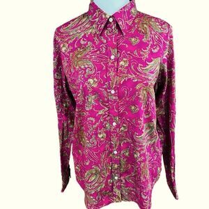 CHAPS No Iron paisley button front shirt size M.